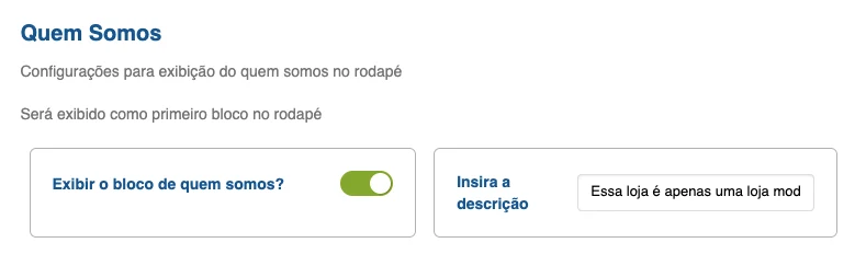 Configuração do Quem somos