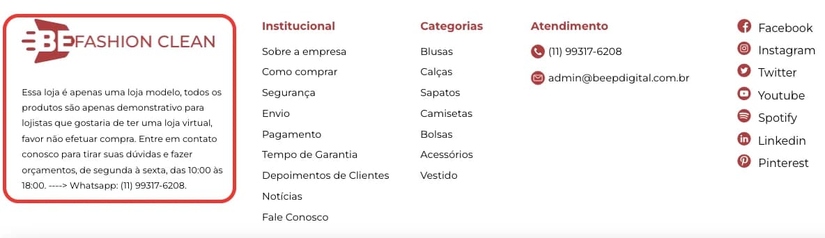Quem somos no rodapé, no computador