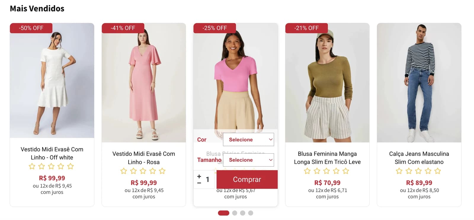 Vitrine de produtos Mais vendidos