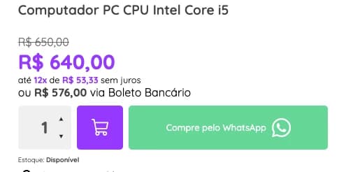 Botão Compre pelo WhatsApp na página do produto