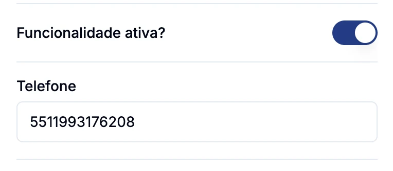 Configurações do WhatsApp na vitrine